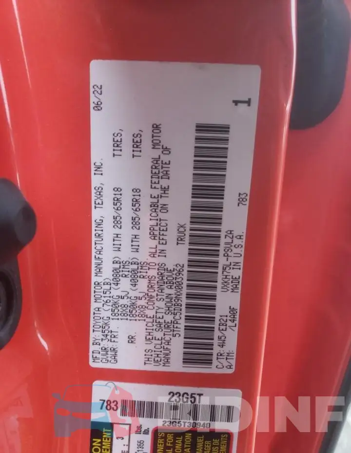 5TFPC5DB9NX003962 Photo# 12