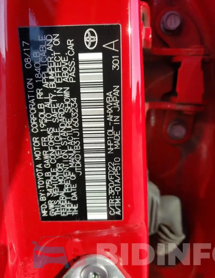 JTDKDTB31J1603234 Photo# 12