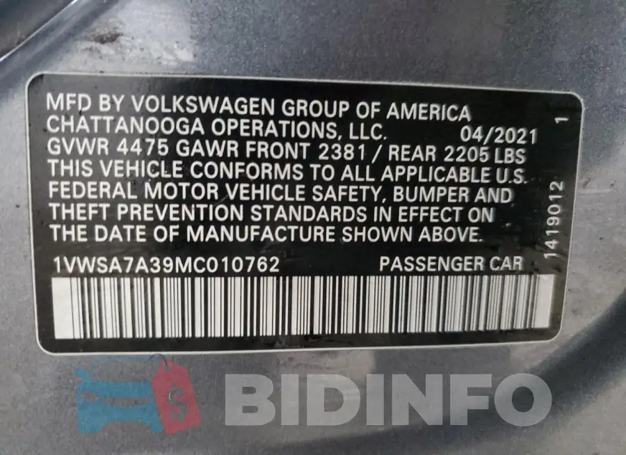 1VWSA7A39MC010762 Photo# 12