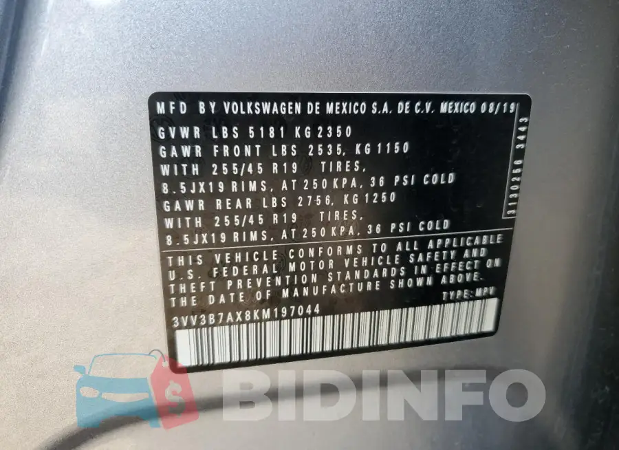 3VV3B7AX8KM197044 Photo# 13