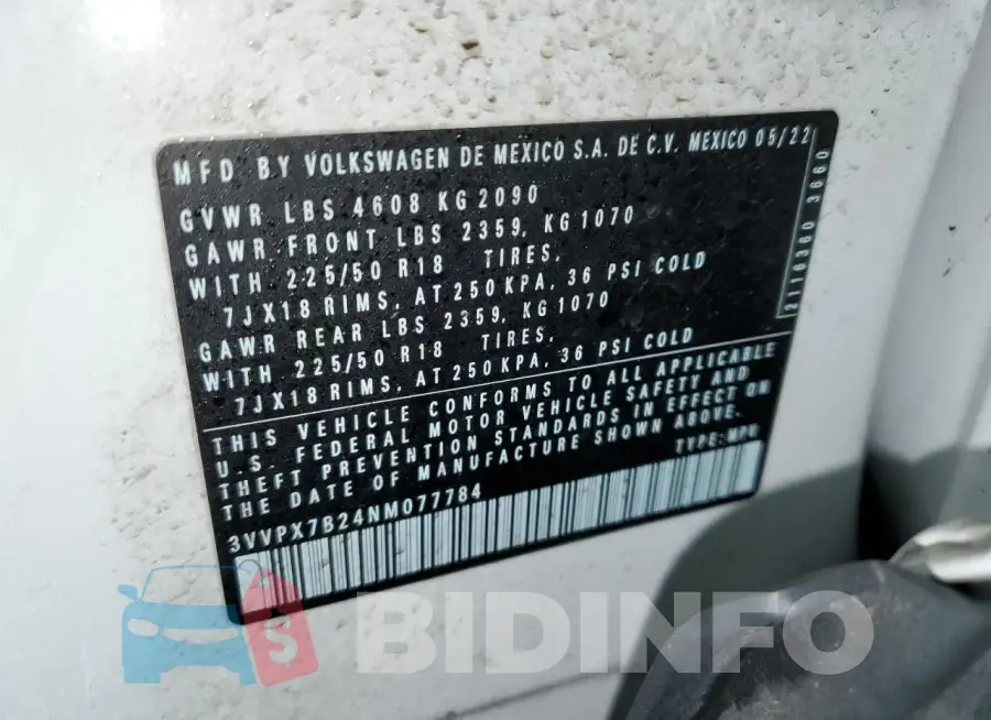 3VVPX7B24NM077784 Photo# 14