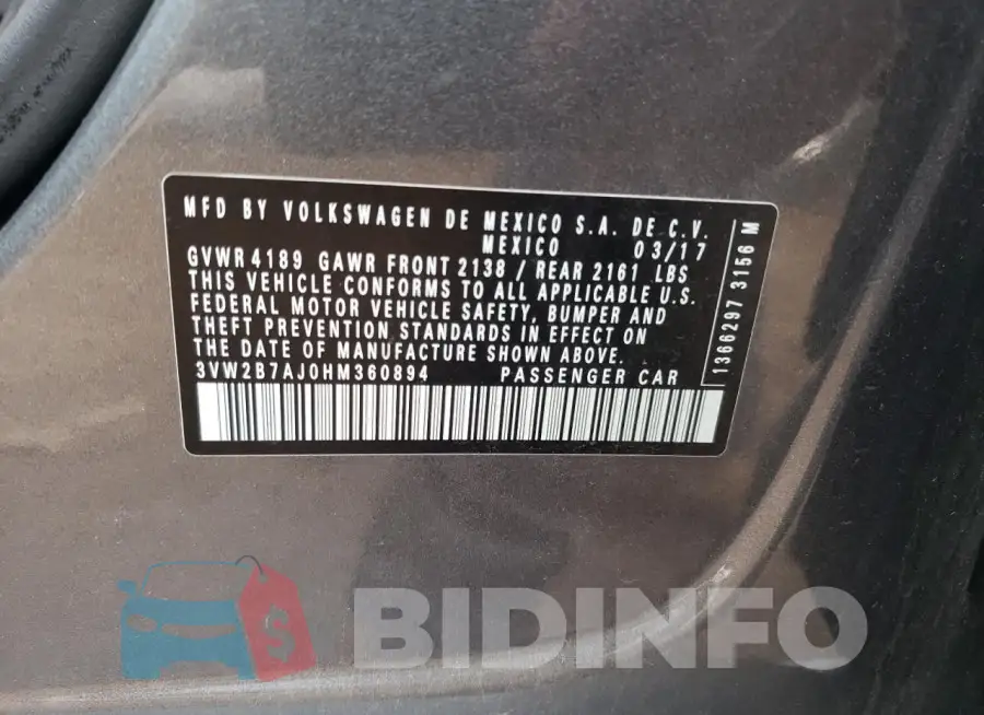 3VW2B7AJ0HM360894 Photo# 12
