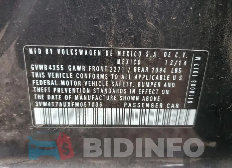 3VW4T7AUXFM057036 Photo# 12