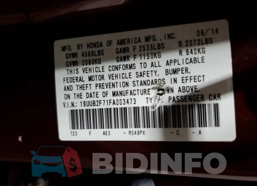 19UUB2F71FA003473 Photo# 12