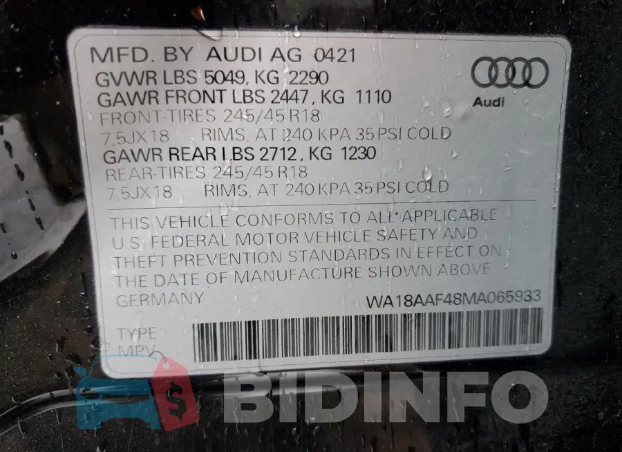WA18AAF48MA065933 Photo# 12