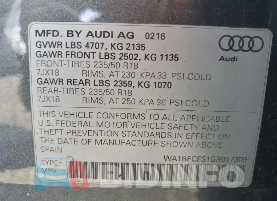 WA1BFCFS1GR017309 Photo# 14