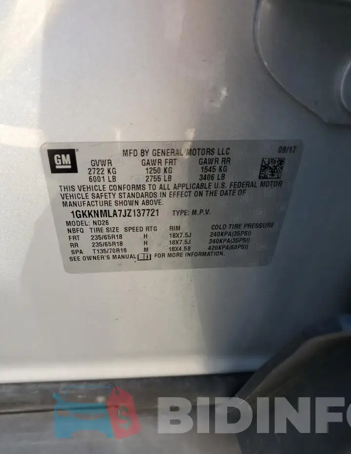 1GKKNMLA7JZ137721 Photo# 14
