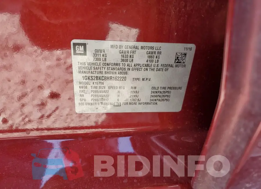 1GKS2BKC8HR162220 Photo# 13