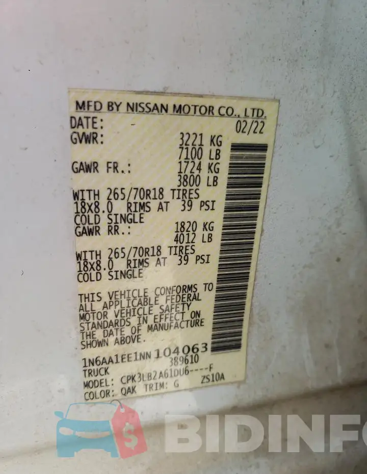 1N6AA1EE1NN104063 Photo# 13