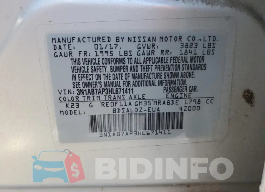 3N1AB7AP3HL671411 Photo# 13