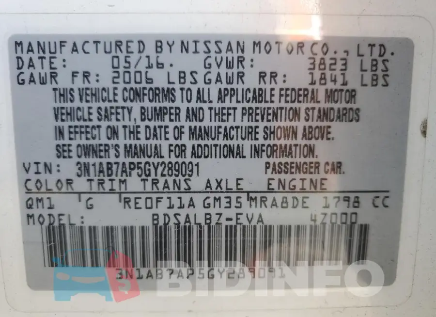 3N1AB7AP5GY289091 Photo# 12
