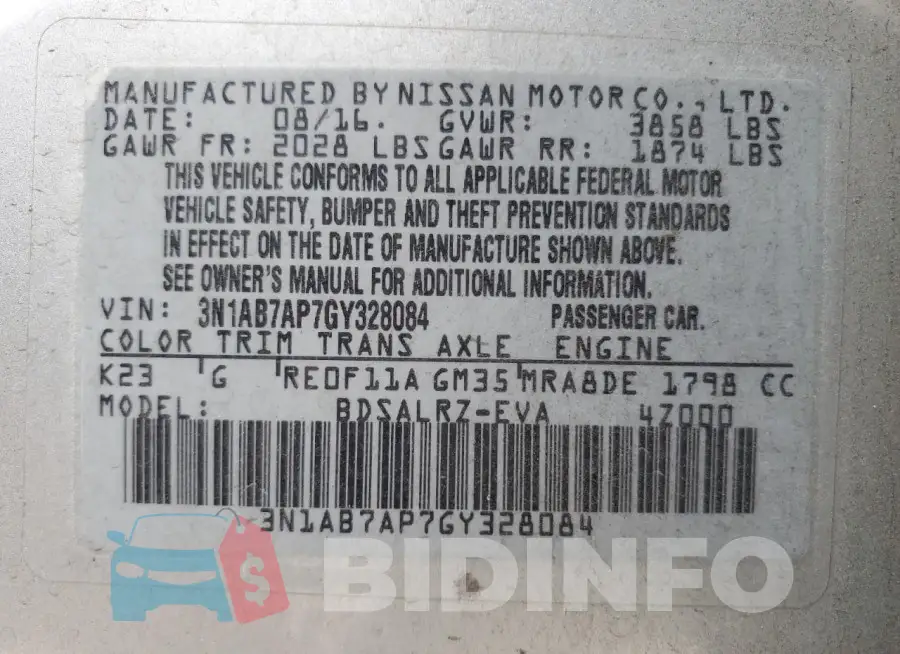 3N1AB7AP7GY328084 Photo# 12