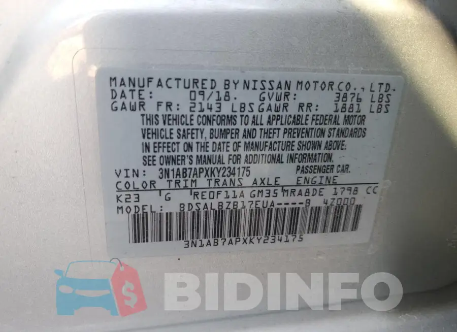 3N1AB7APXKY234175 Photo# 12