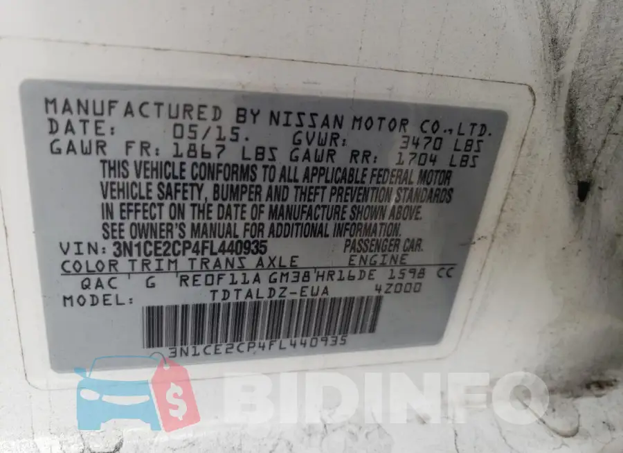 3N1CE2CP4FL440935 Photo# 13