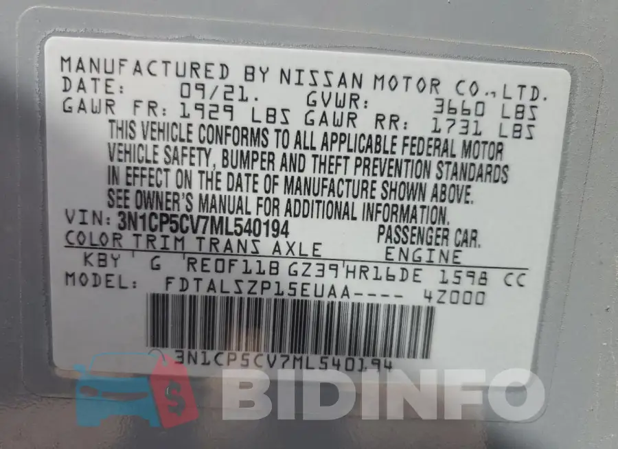 3N1CP5CV7ML540194 Photo# 13