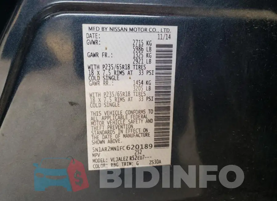 5N1AR2MN1FC620189 Photo# 13