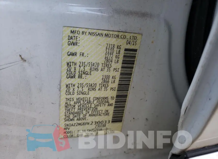 5N1AZ2MG6FN230033 Photo# 12