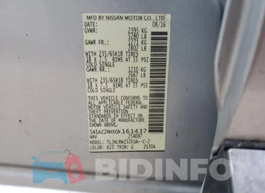 5N1AZ2MHXGN161437 Photo# 14