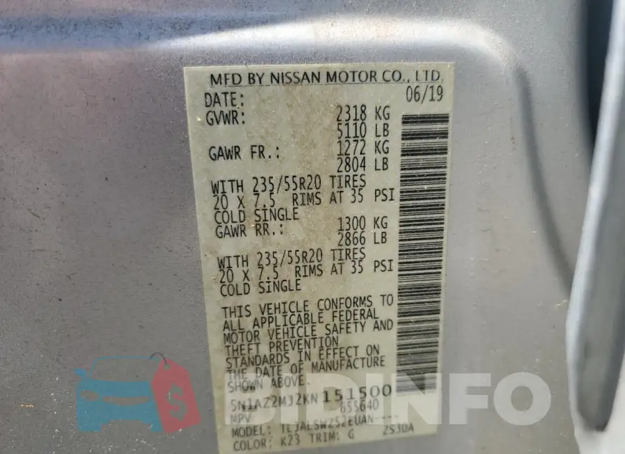 5N1AZ2MJ2KN151500 Photo# 12