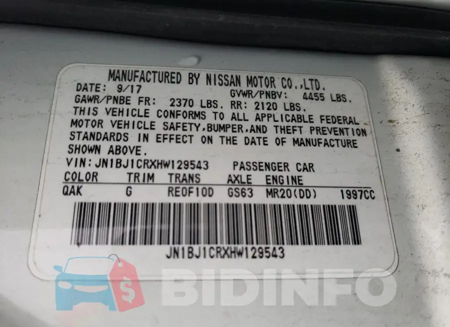JN1BJ1CRXHW129543 Photo# 12