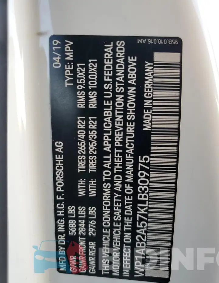 WP1AB2A57KLB30975 Photo# 13