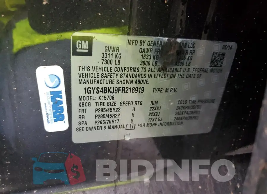 1GYS4BKJ9FR218919 Photo# 13