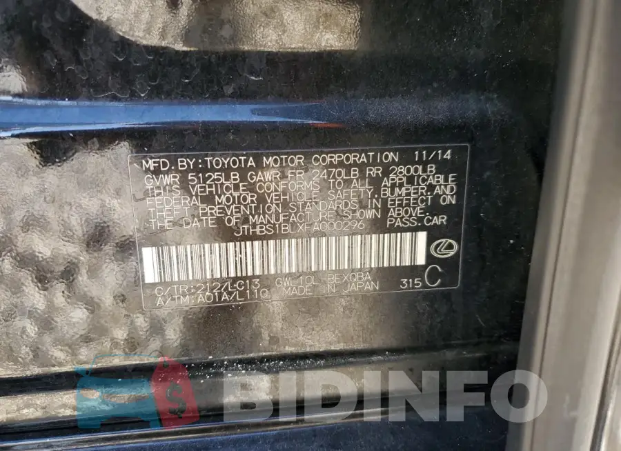 JTHBS1BLXFA000296 Photo# 12