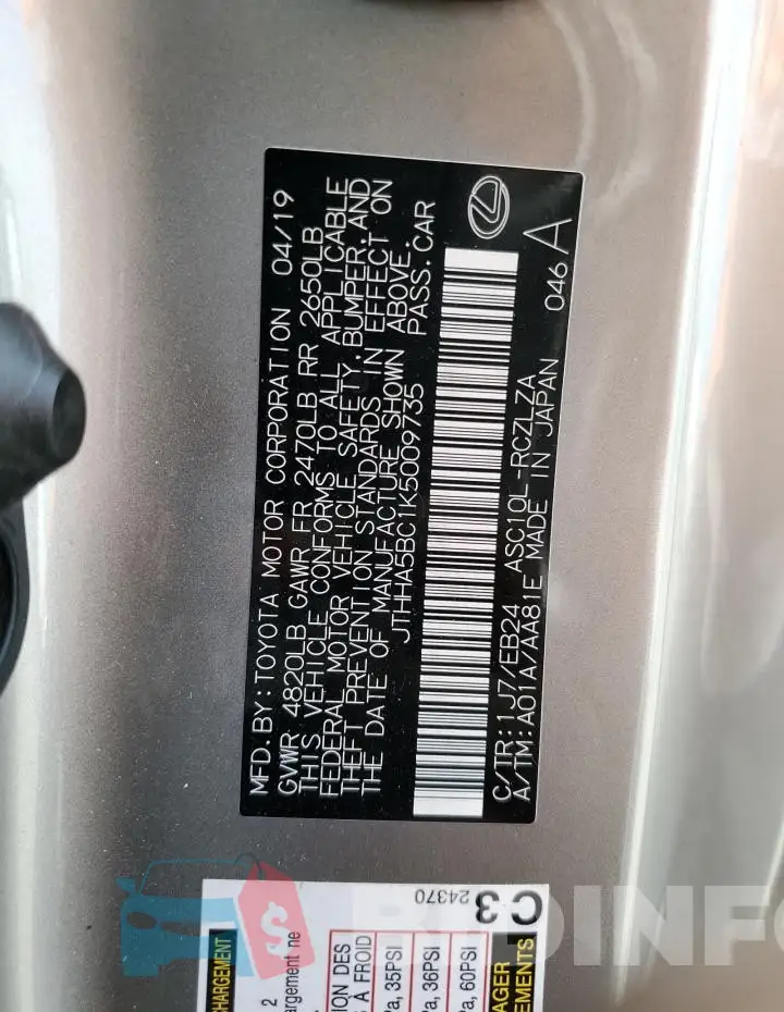JTHHA5BC1K5009735 Photo# 13