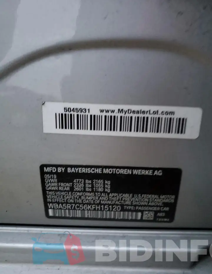 WBA5R7C56KFH15120 Photo# 12