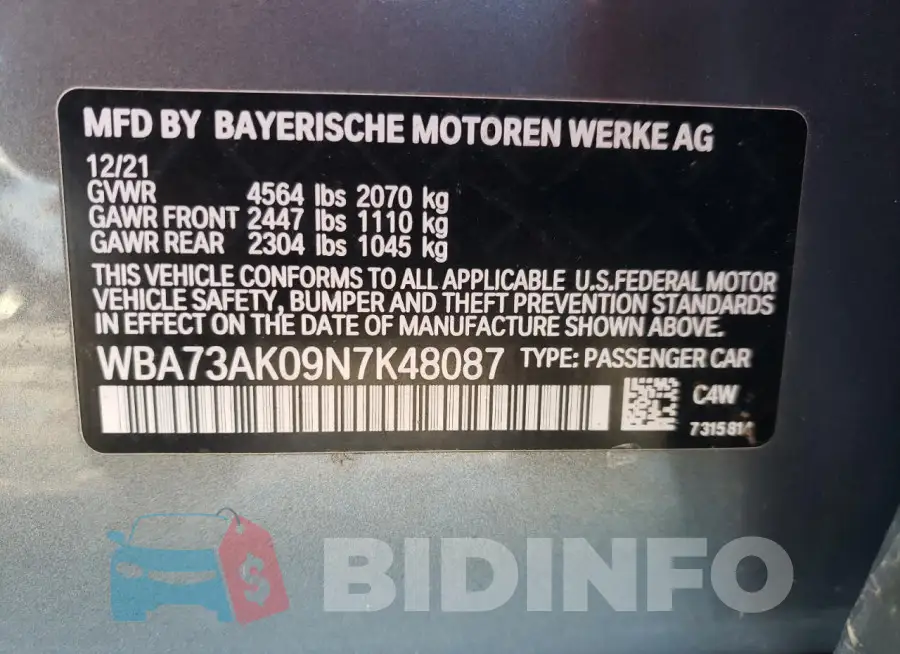 WBA73AK09N7K48087 Photo# 12