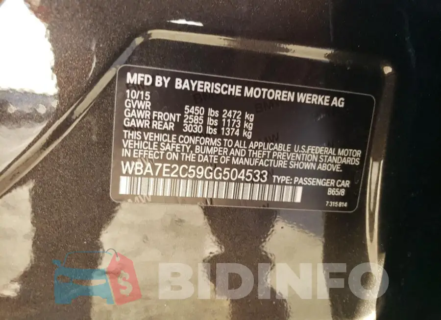 WBA7E2C59GG504533 Photo# 12