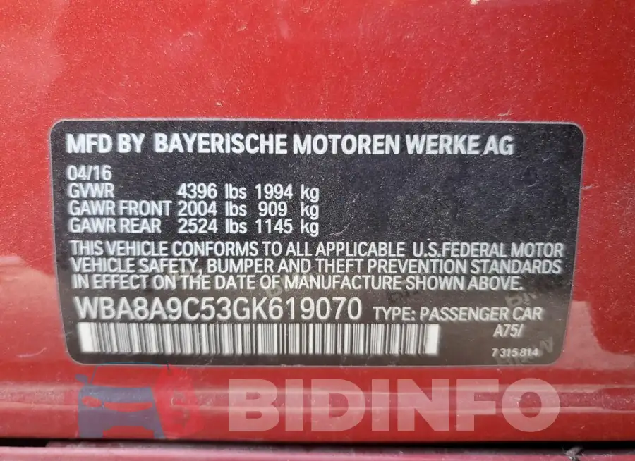 WBA8A9C53GK619070 Photo# 12