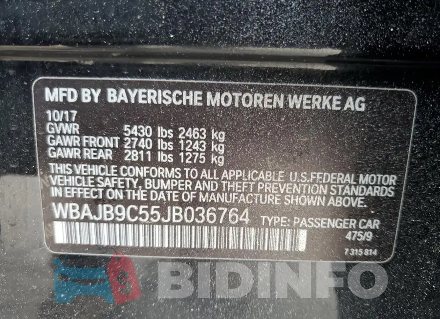 WBAJB9C55JB036764 Photo# 12