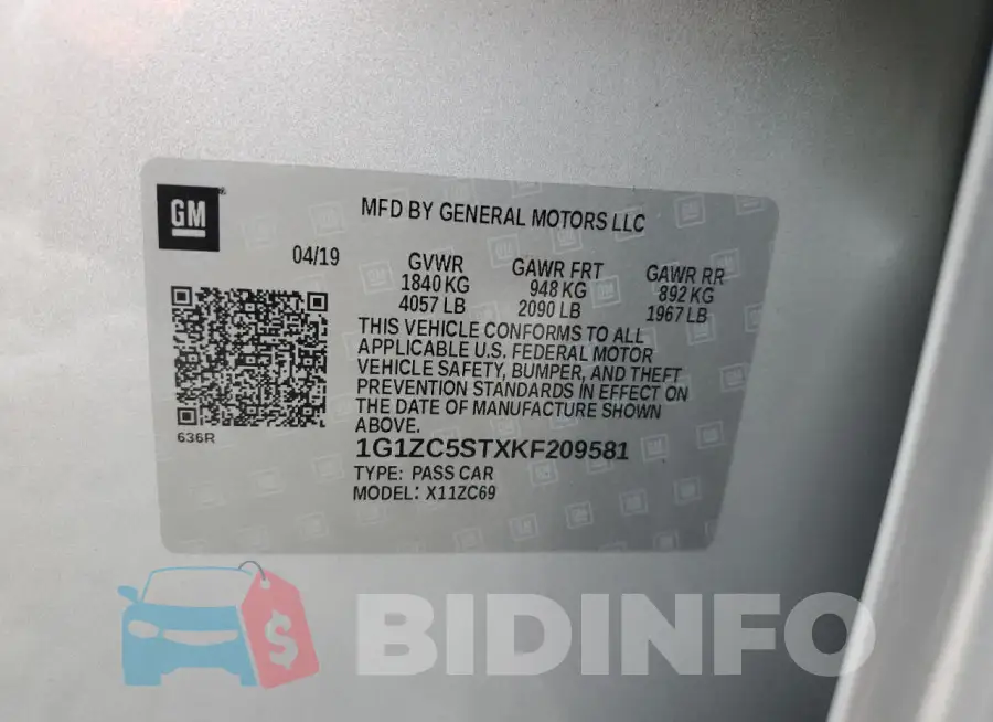 1G1ZC5STXKF209581 Photo# 12