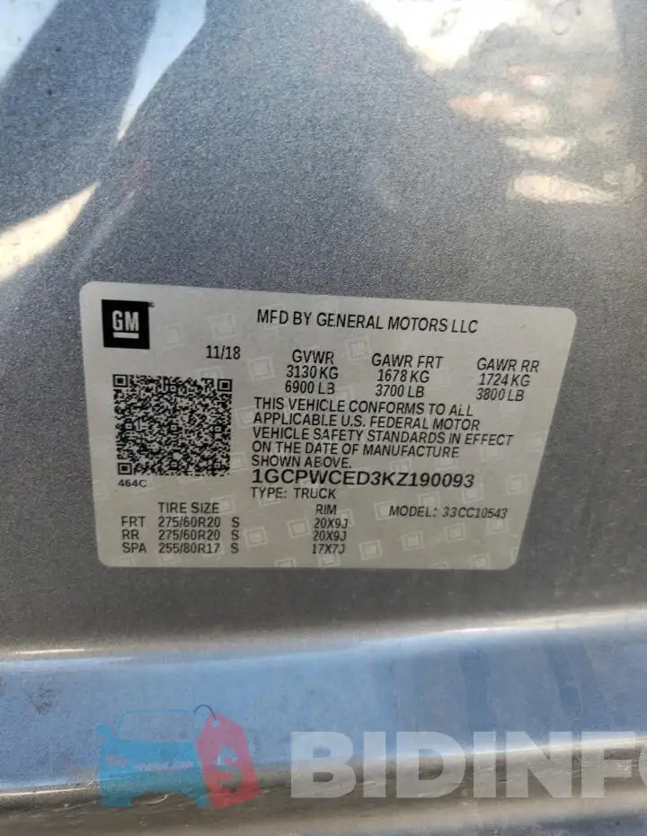 1GCPWCED3KZ190093 Photo# 12