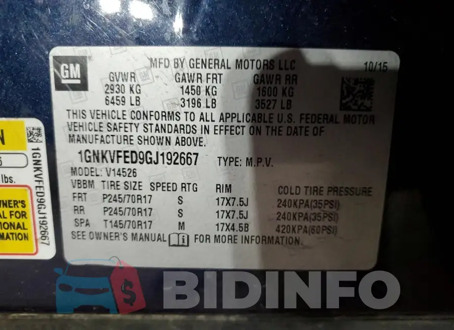 1GNKVFED9GJ192667 Photo# 13