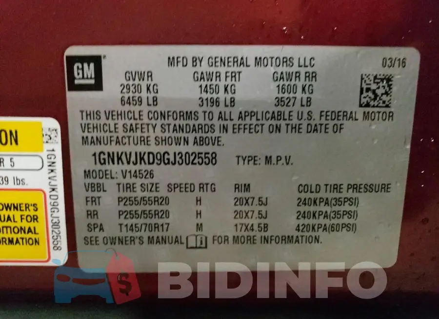1GNKVJKD9GJ302558 Photo# 13