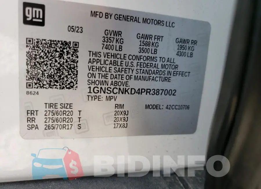 1GNSCNKD4PR387002 Photo# 14