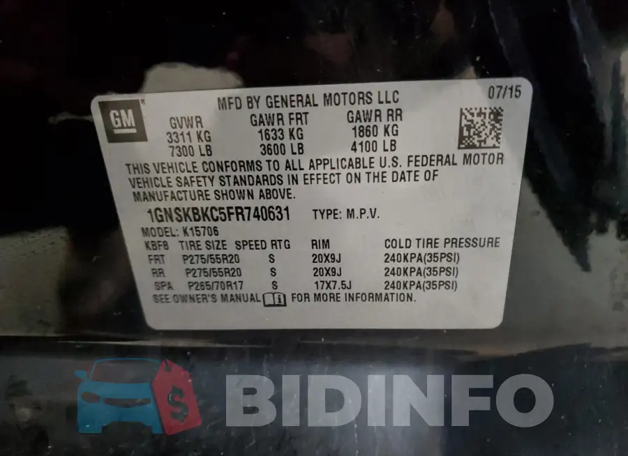 1GNSKBKC5FR740631 Photo# 13