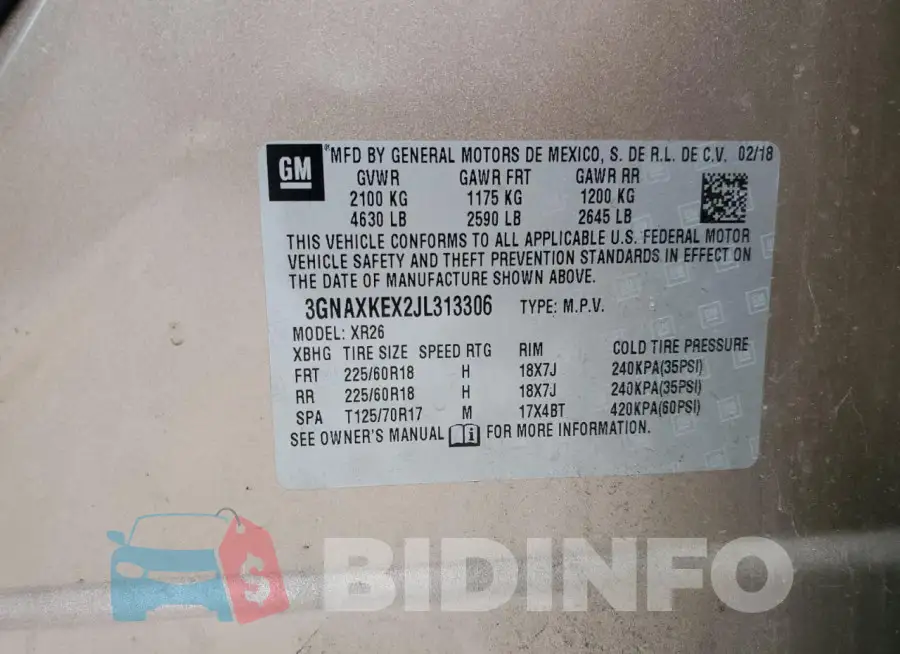 3GNAXKEX2JL313306 Photo# 13