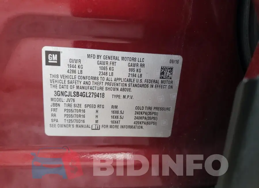 3GNCJLSB4GL279418 Photo# 13