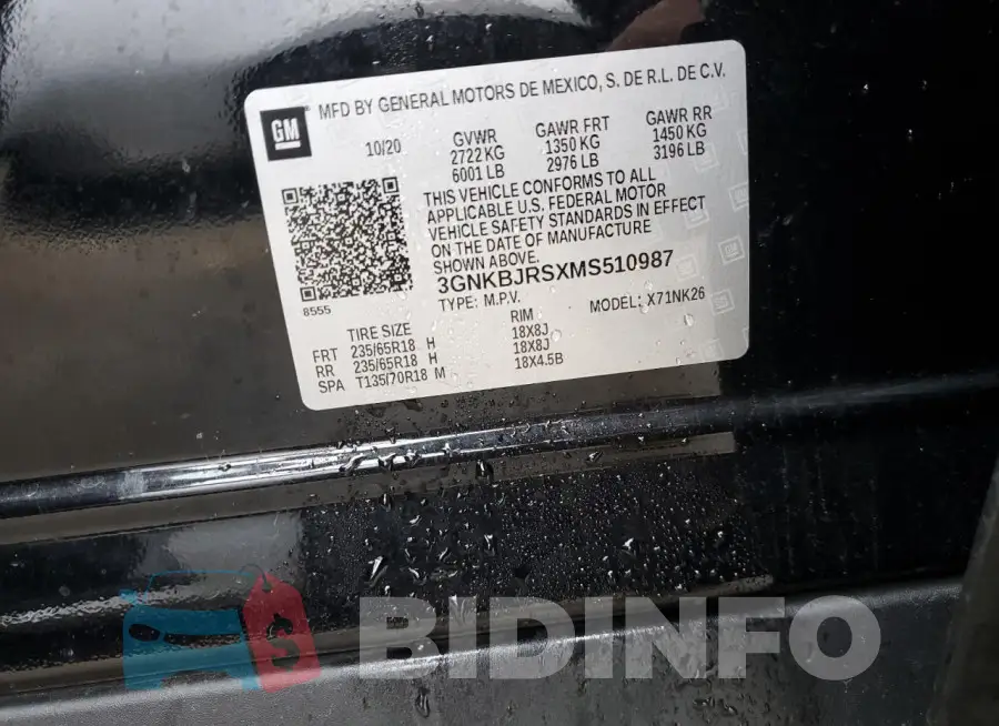 3GNKBJRSXMS510987 Photo# 13