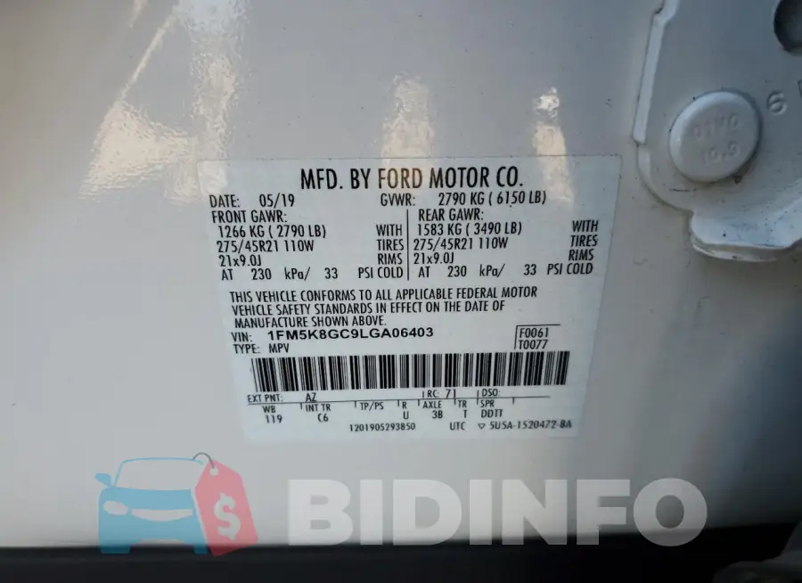 1FM5K8GC9LGA06403 Photo# 13