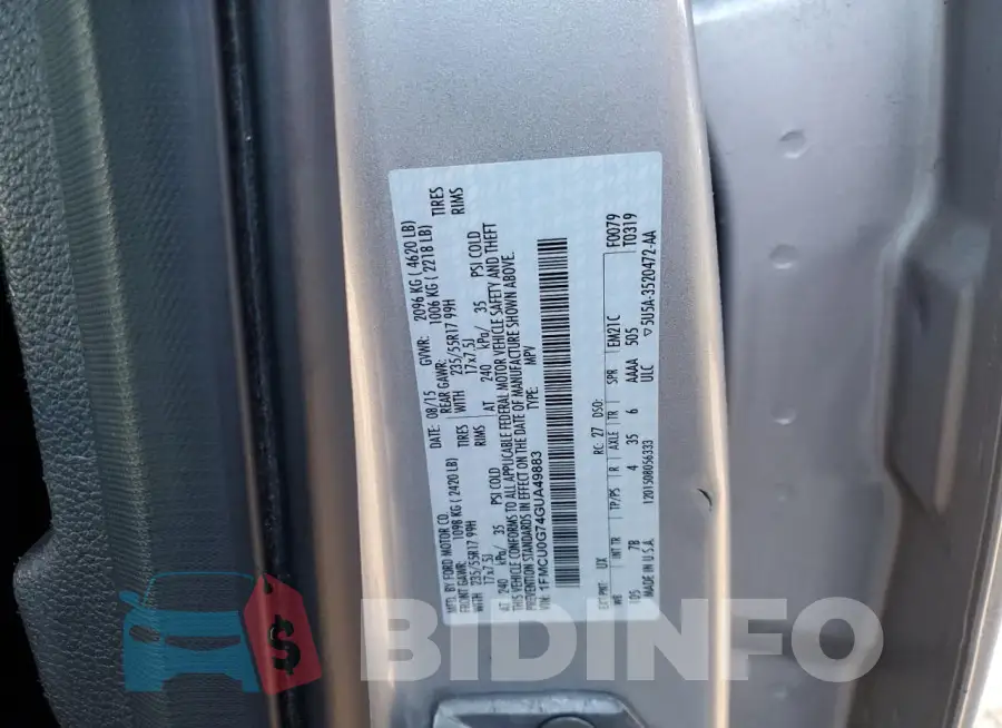1FMCU0G74GUA49883 Photo# 12