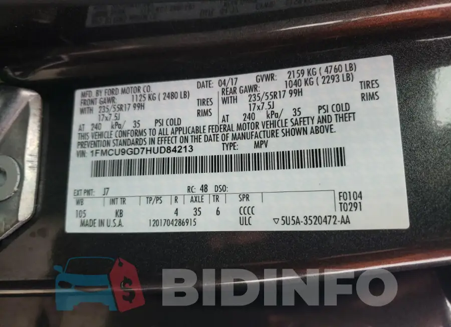 1FMCU9GD7HUD84213 Photo# 13