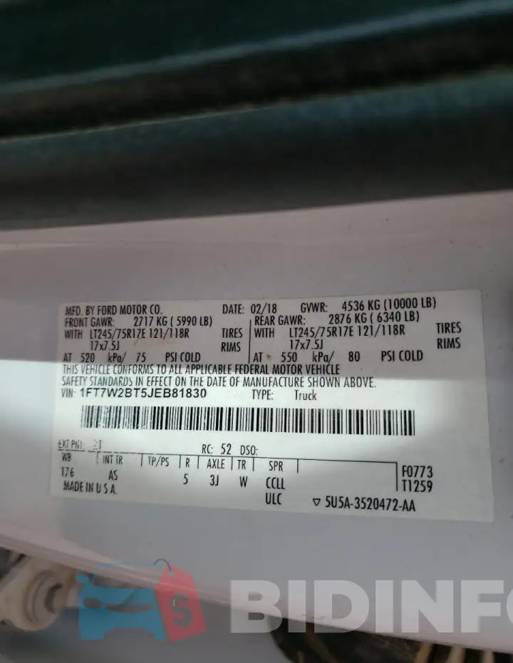 1FT7W2BT5JEB81830 Photo# 10