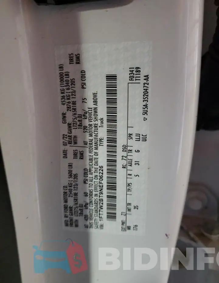 1FT7W2BT9NEF06226 Photo# 12