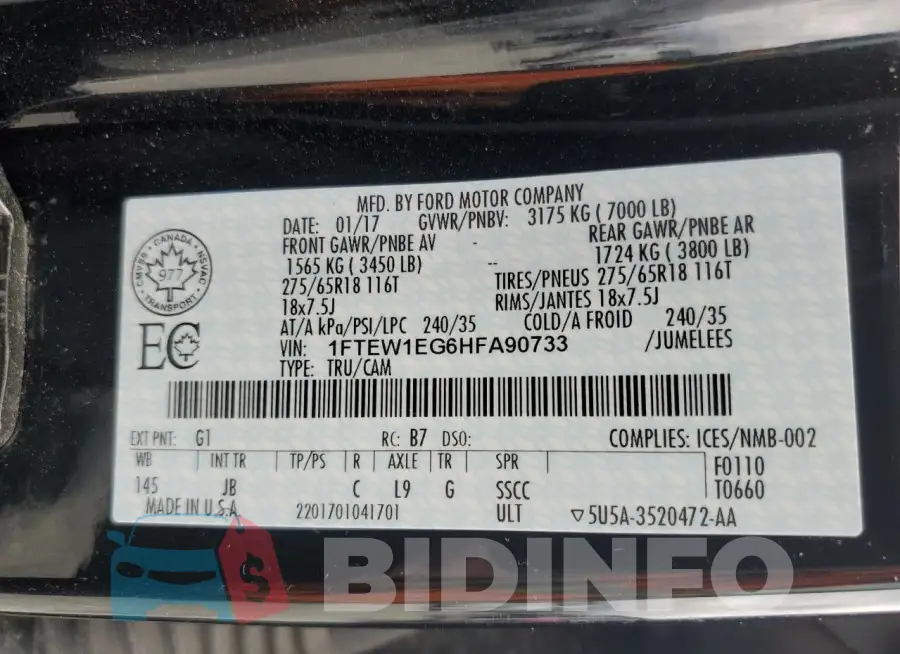 1FTEW1EG6HFA90733 Photo# 13