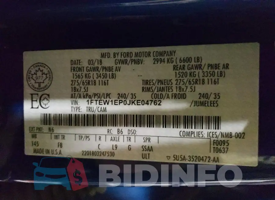 1FTEW1EP0JKE04762 Photo# 12