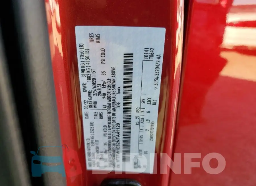 1FTFW1E82NFA41120 Photo# 12
